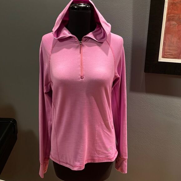 Club Ride light raspberry stretch knit lightweight 1/4 zip hoodie. XS. - Picture 1 of 6